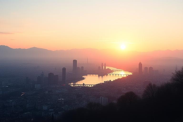 Panorama der Zürcher Skyline bei Sonnenaufgang