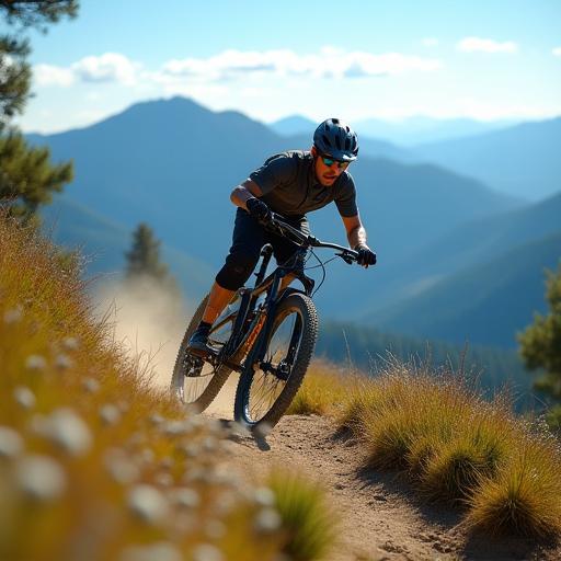 Mountainbiker auf Singletrail mit Panorama
